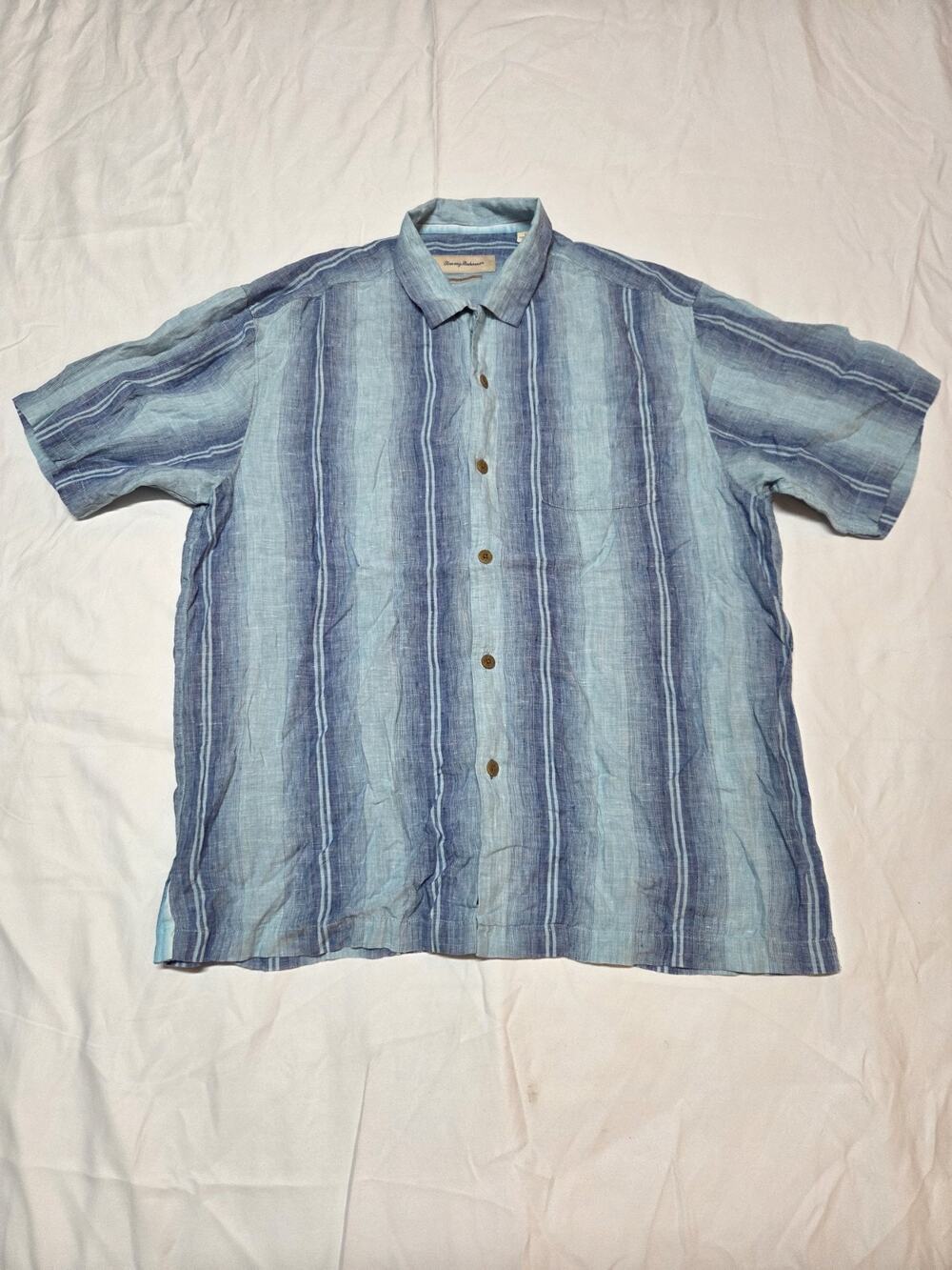 tommy bahama Short Sleeve shirt large mens 100% linen Green And Blue